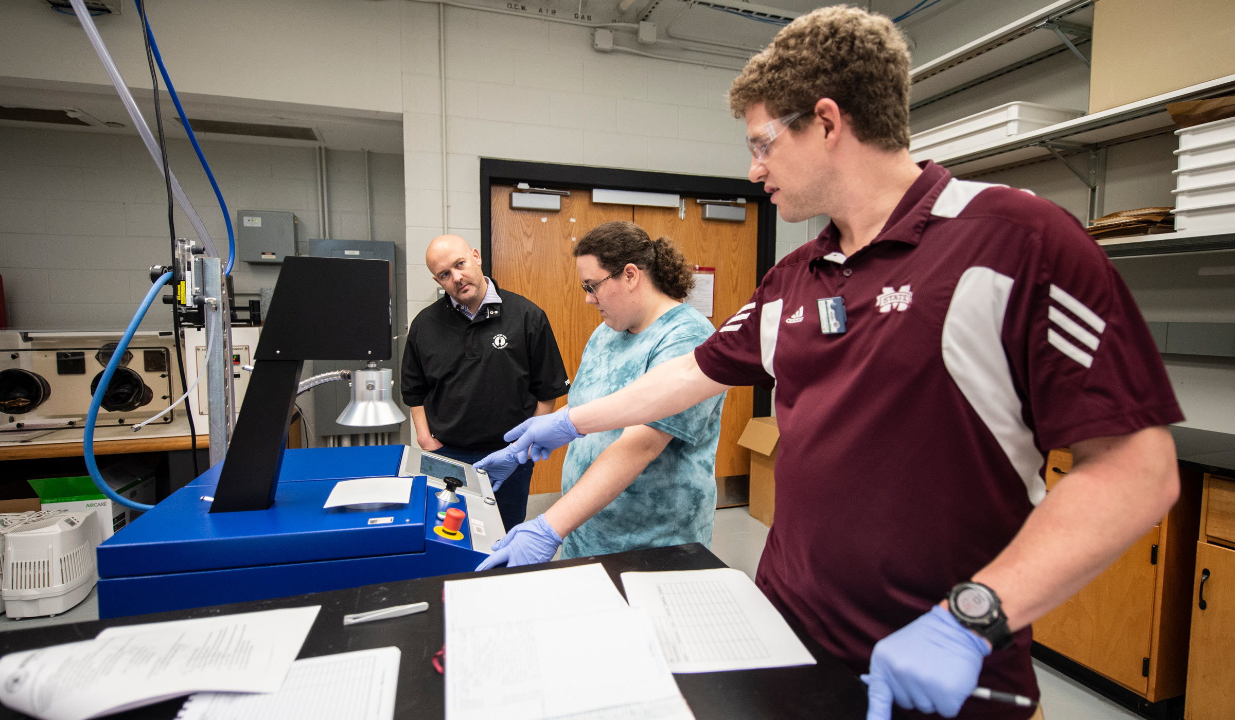 CEO Josh West, left, turned to MSU and the university’s ICET for answers on precise mask filtration levels in the splashguard-type protectors so he can pass the information on to consumers. Small businesses, universities, large corporations and other entities across the nation are using their resources to combat the mask shortage amid COVID-19.
