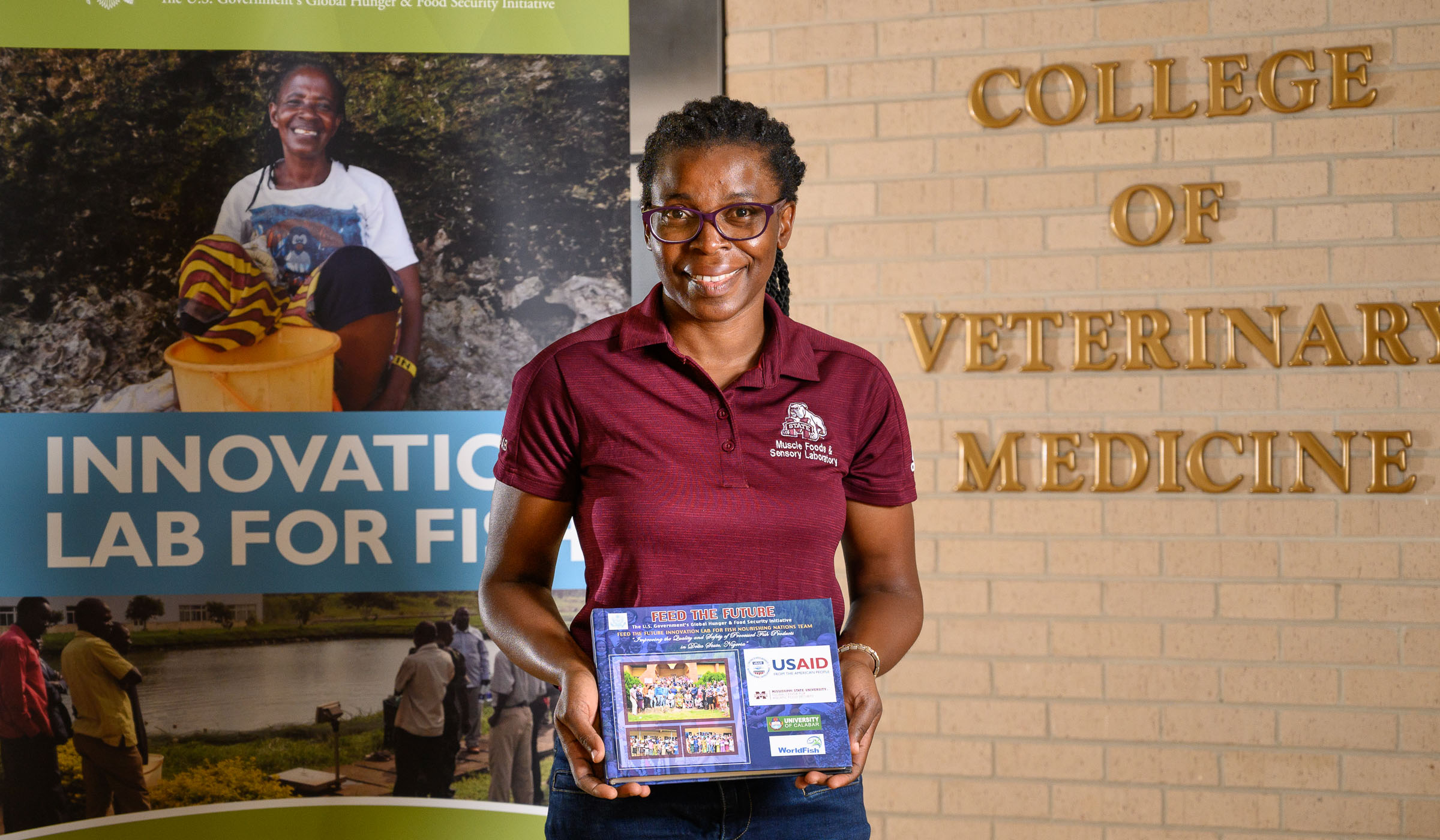 Grace Adegoye, pictured in MSU's College of Veterinary Medicine main entrance.