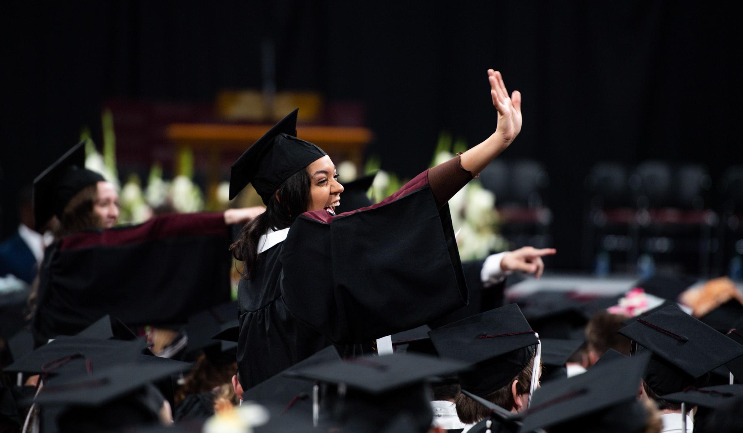 Spring graduation in Humphrey Coliseum first commencement ceremony for College of Arts and Sciences, College of Architecture, Art, & Design