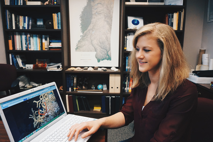 Caitlin Ruby, a Mississippi State geoscience/geospatial sciences master’s student from Long Beach, is embarking on an oceanographic research expedition in the western Pacific Ocean on board the National Oceanographic and Atmospheric Administration’s (NOAA Caitlin Ruby, a Mississippi State geoscience/geospatial sciences master’s student from Long Beach, is embarking on an oceanographic research expedition in the western Pacific Ocean on board the National Oceanographic and Atmospheric Administration’s (NOAA) vessel, Okeanos Explorer. (Photo by Chase Neal)