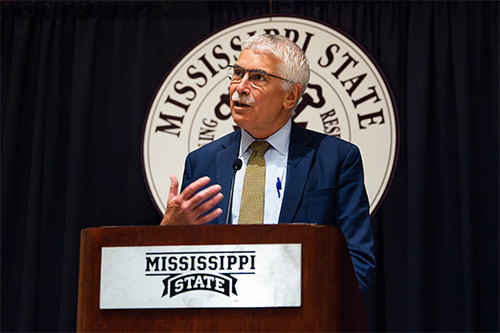 U.S. Agency for International Development Chief Scientist Robert Bertram speaking at Mississippi State University 