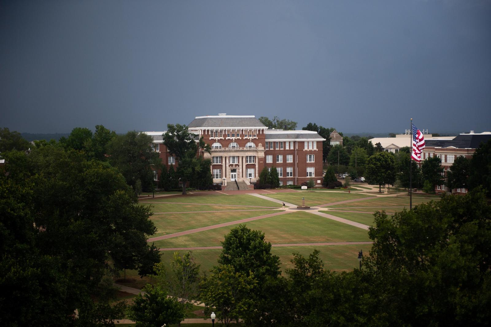 Dark clouds are pictured above Lee Hall.